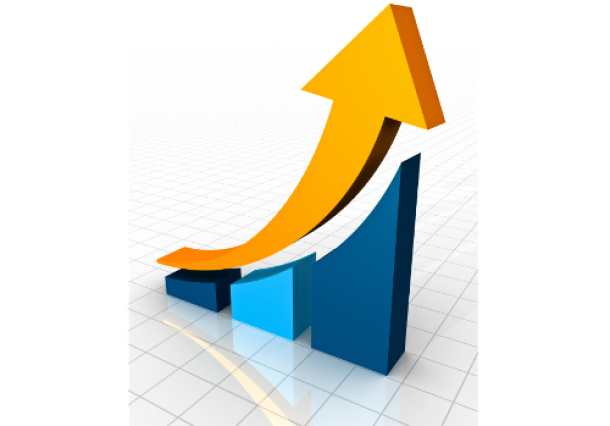 An image depicting a three-dimensional bar graph with upward growth trend and arrow symbolizing future progress.