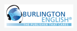 Image shows a logo for the Bulington English School with text and graphic elements including a globe and headphones.