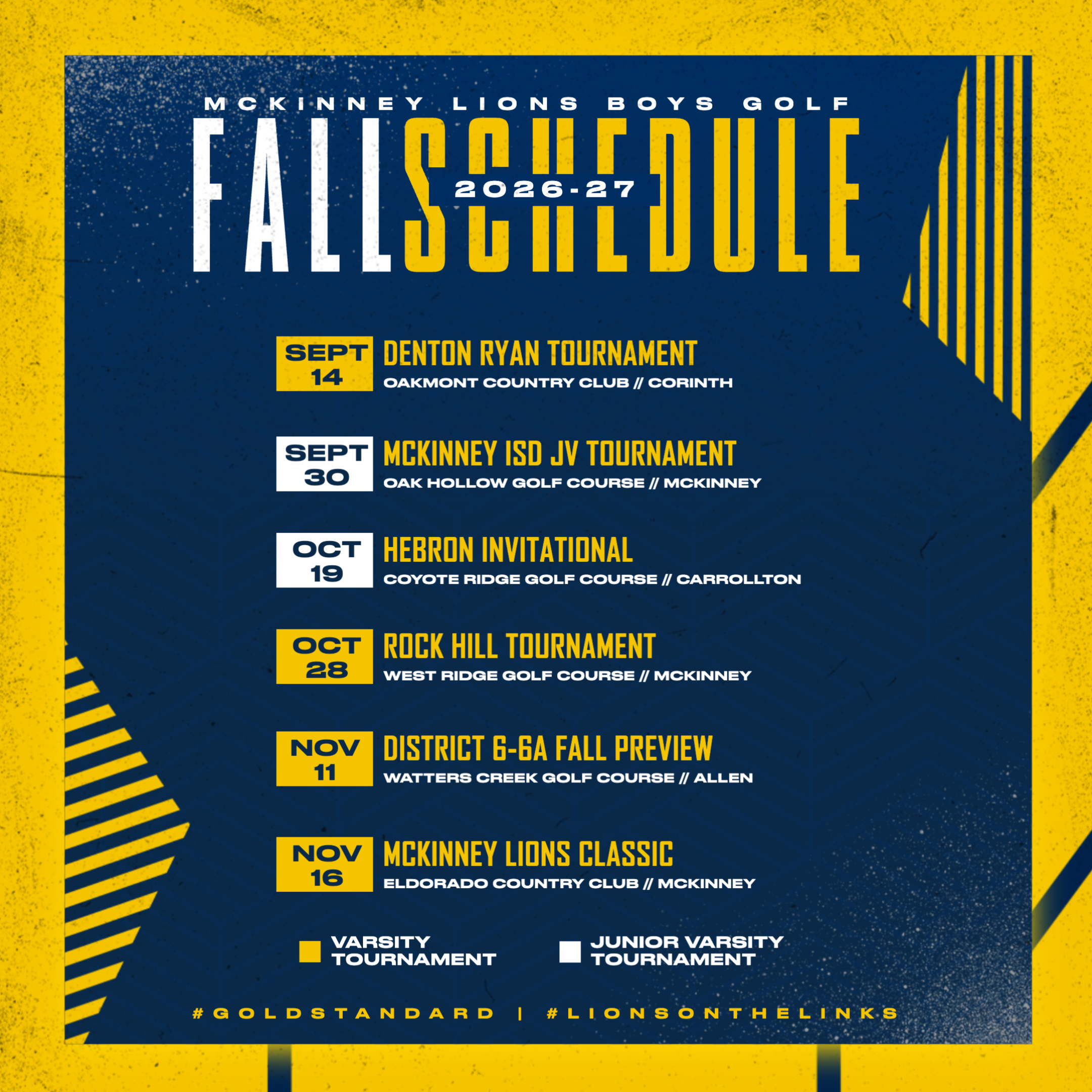 Fall 2026 MHS Boys Golf schedule