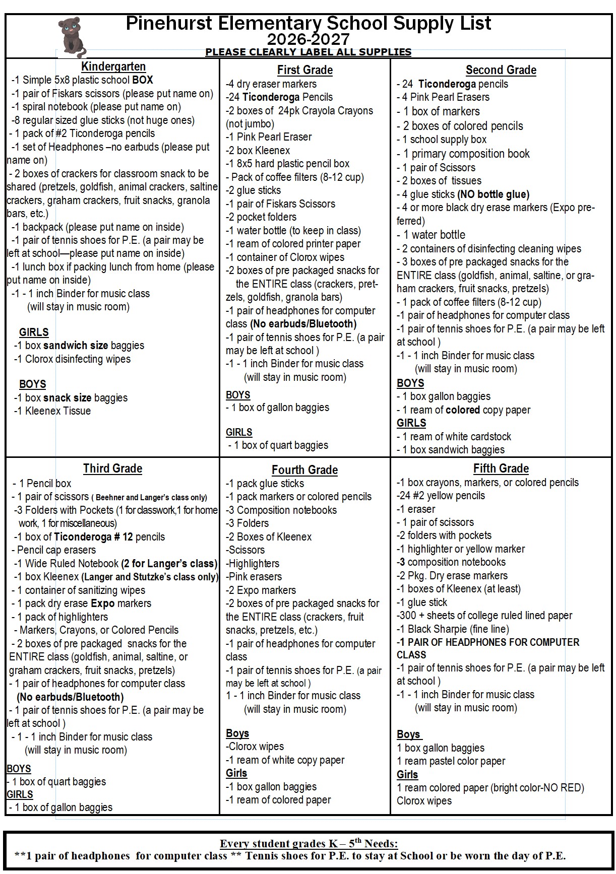 school supply list