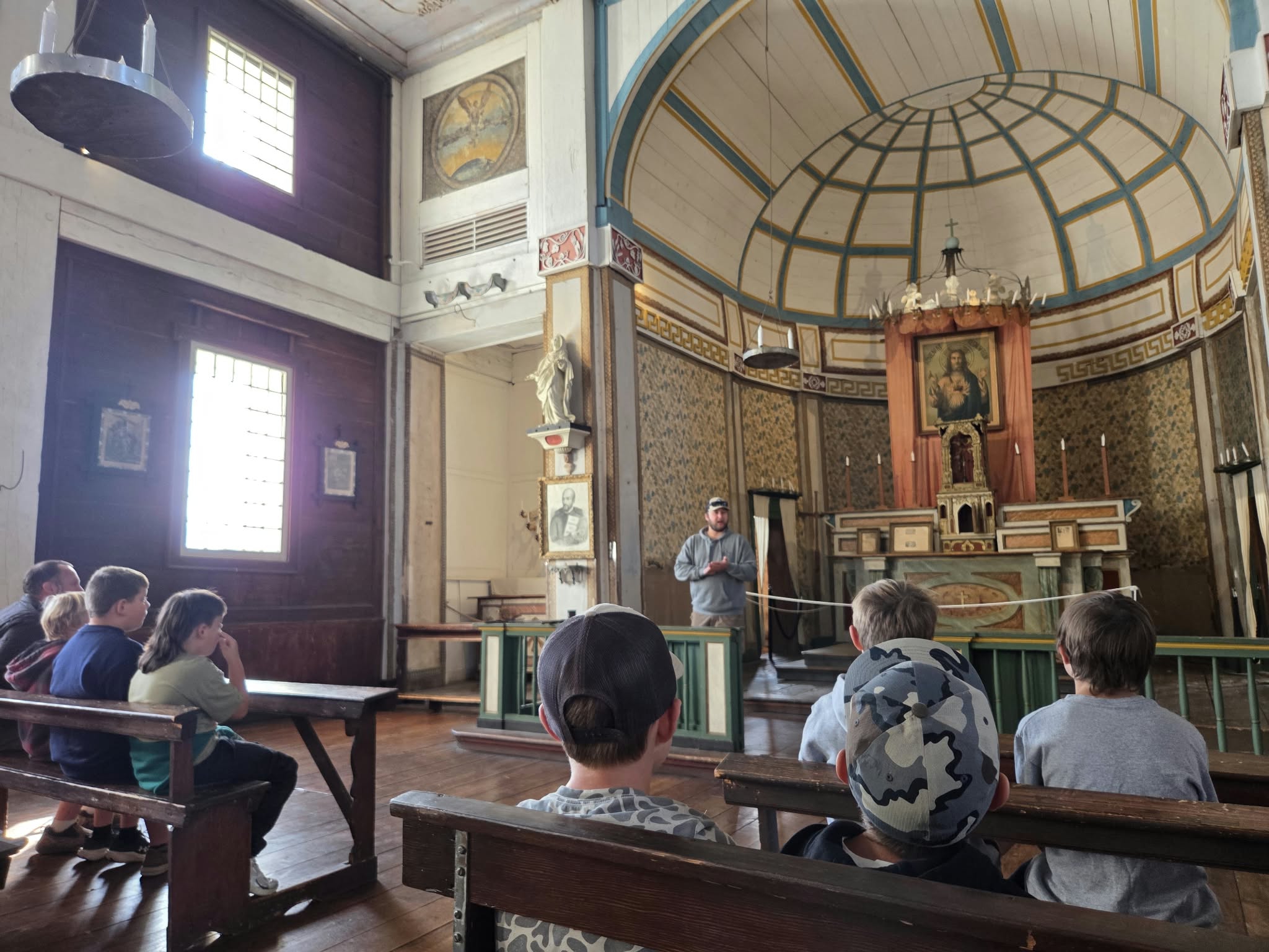 kids in an old church