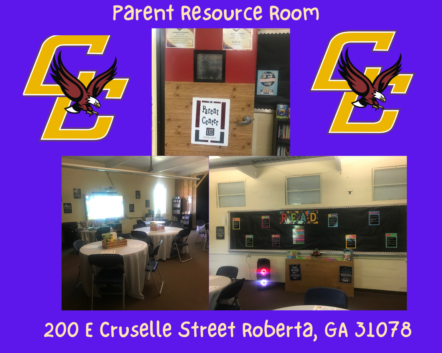 collage of school events and classroom with speakers