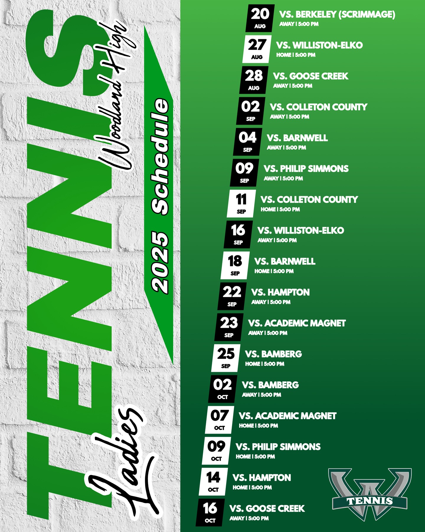 Ladies Tennis Schedule