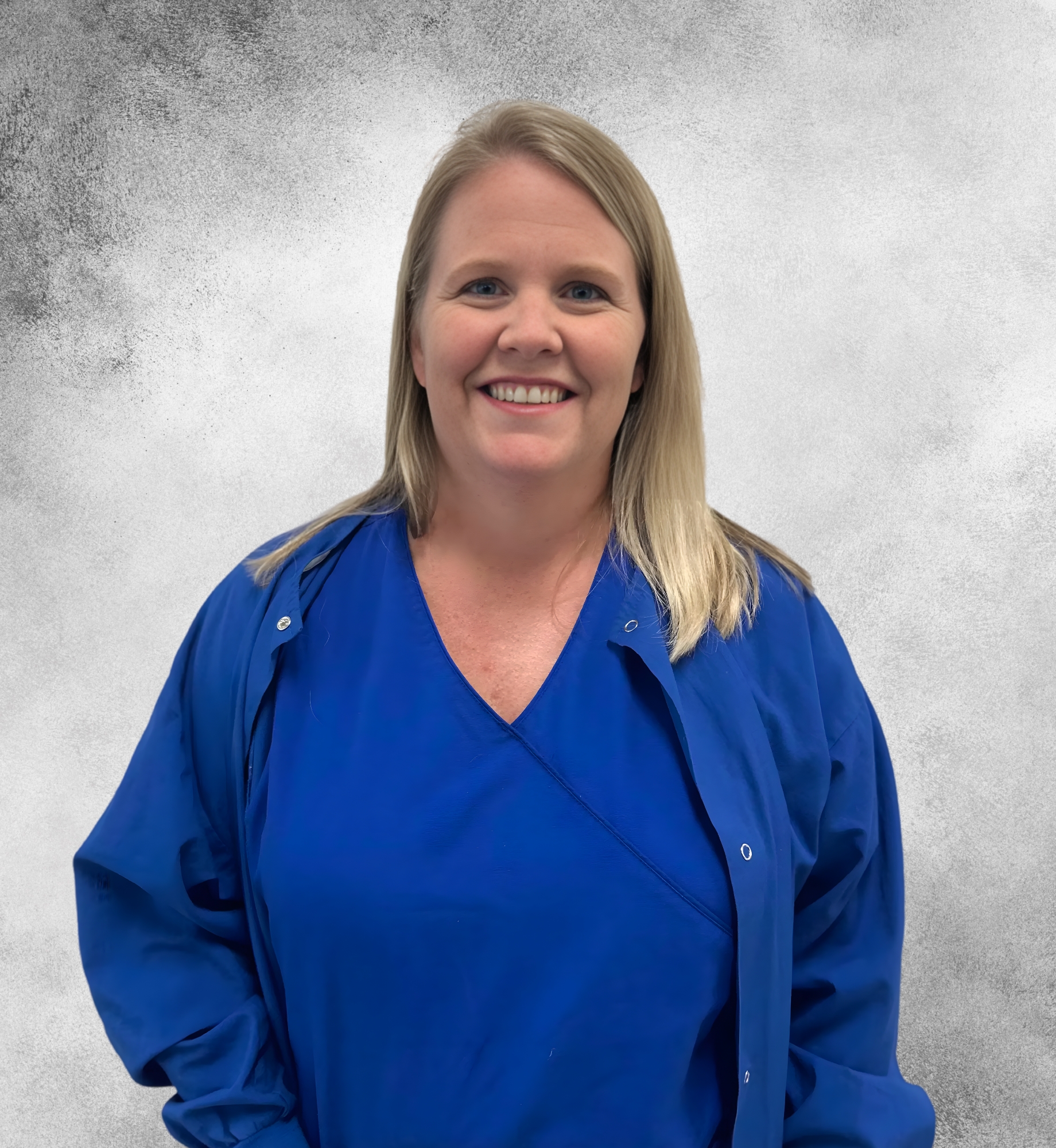 Barbara Weathers in blue scrubs