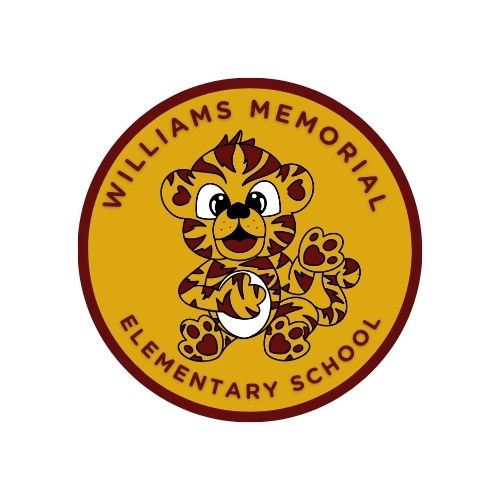 Tiger in a golden ring with Williams Memorial Elementary School Surrounding the Tiger