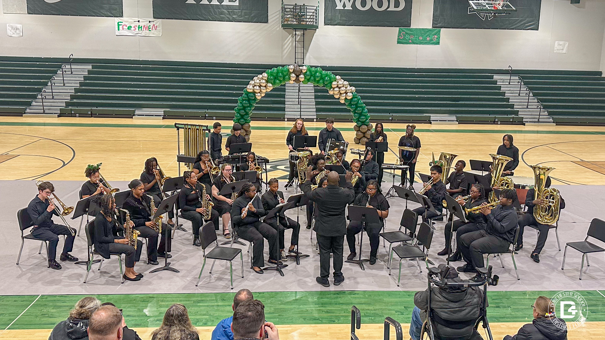 WHS Band in the WHS Gymnasium playing music during their winter concert