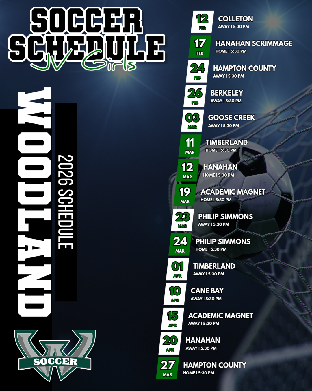 JV Girls Soccer Schedule.
