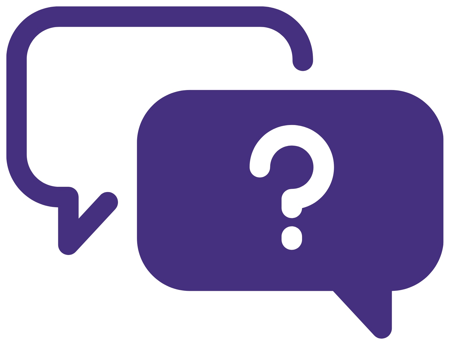 Two purple thought clouds with a question mark