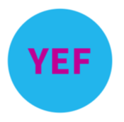 Heart with the letters YEF inside of it 