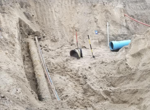 The new PVC force main connection point to the existing ductile iron force main. 2018-06-15