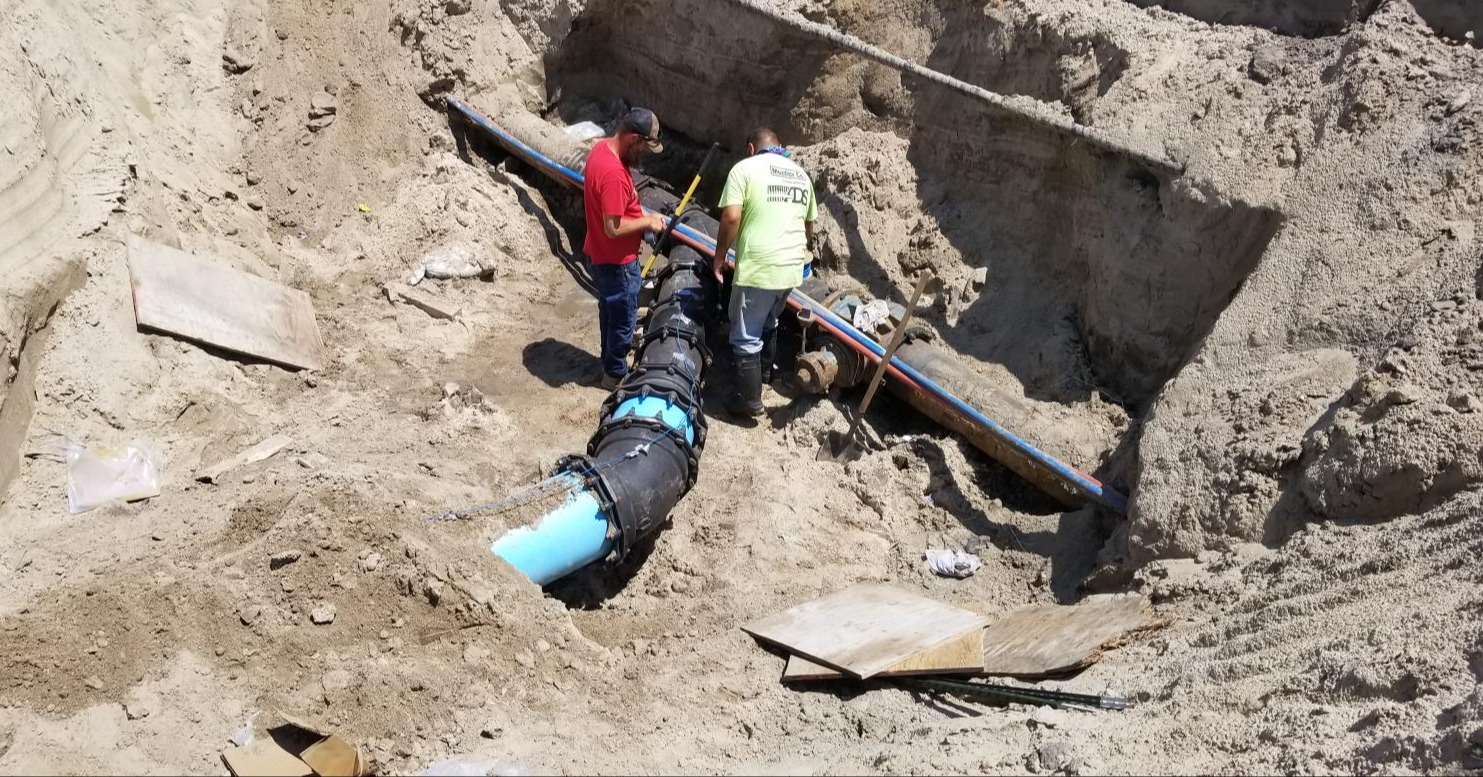 The connection of the new to the existing force main. Testing and start-up of the new lift station will be occurring in the near future. 2018-06-15