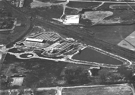 An aerial view of Grand Island's original wastewater treatment plant 