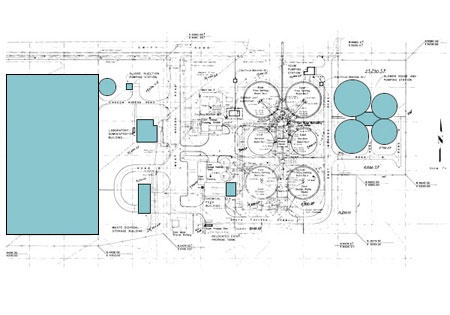 Annotated building plans for the 1980 plant expansion