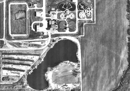 An aerial view of the wastewater plant in 1995