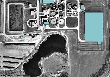 An annotated aerial view of the plant in 1995