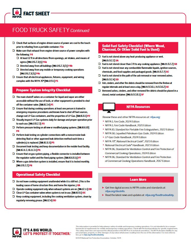 Food Truck Safety Sheet