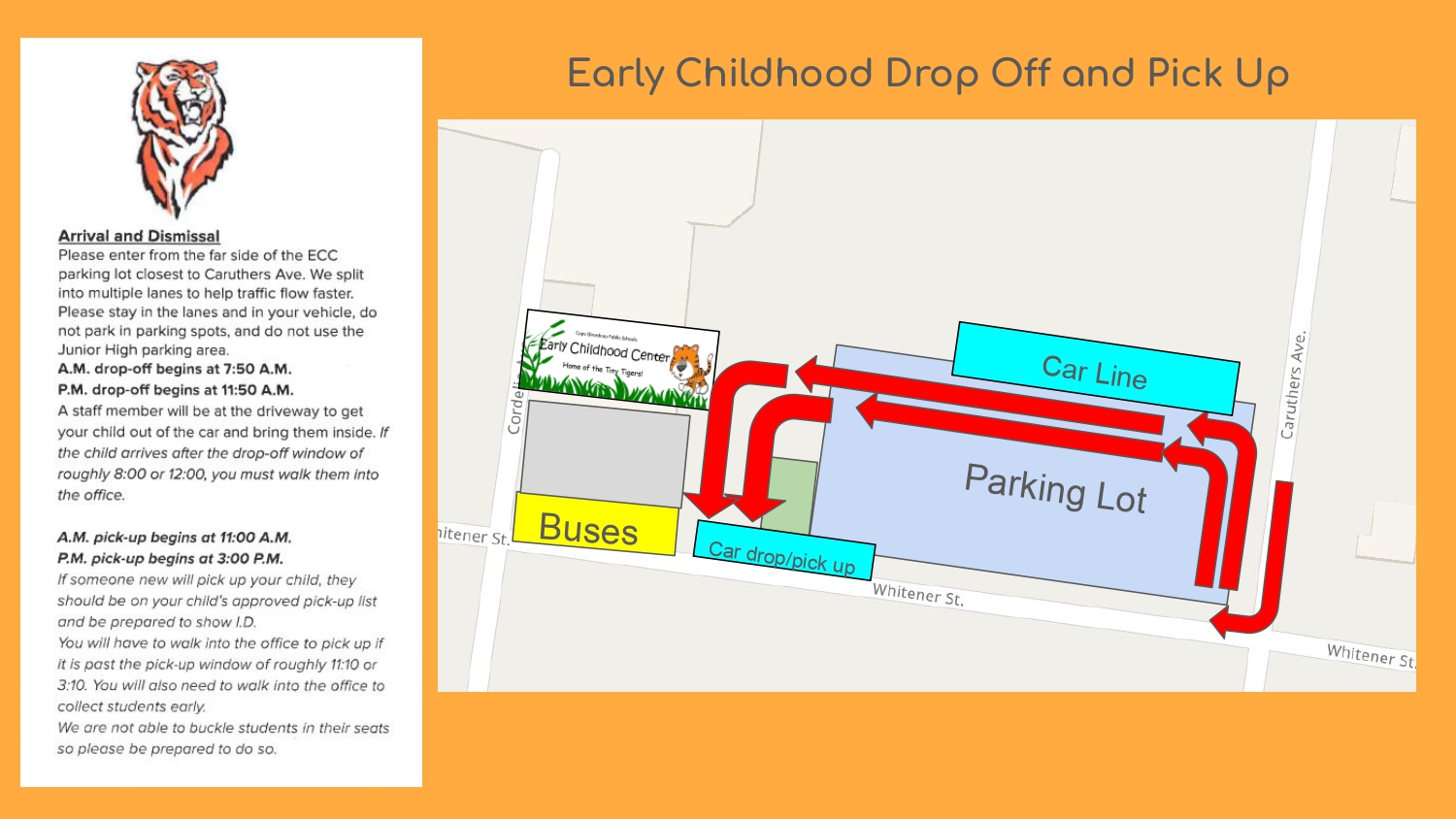 Drop off and pick up information