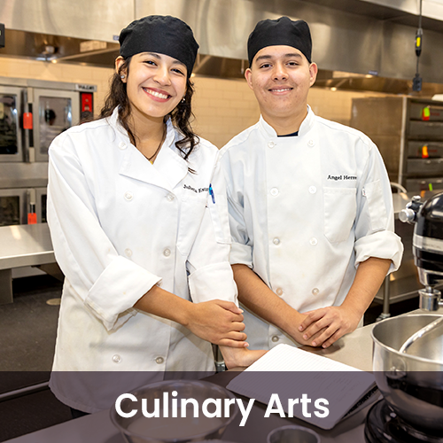Culinary Arts students smiling in kitchen practice