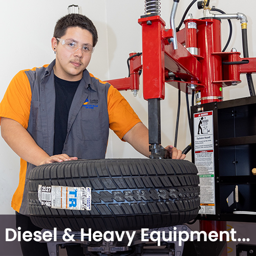 Student working on heavy equipment