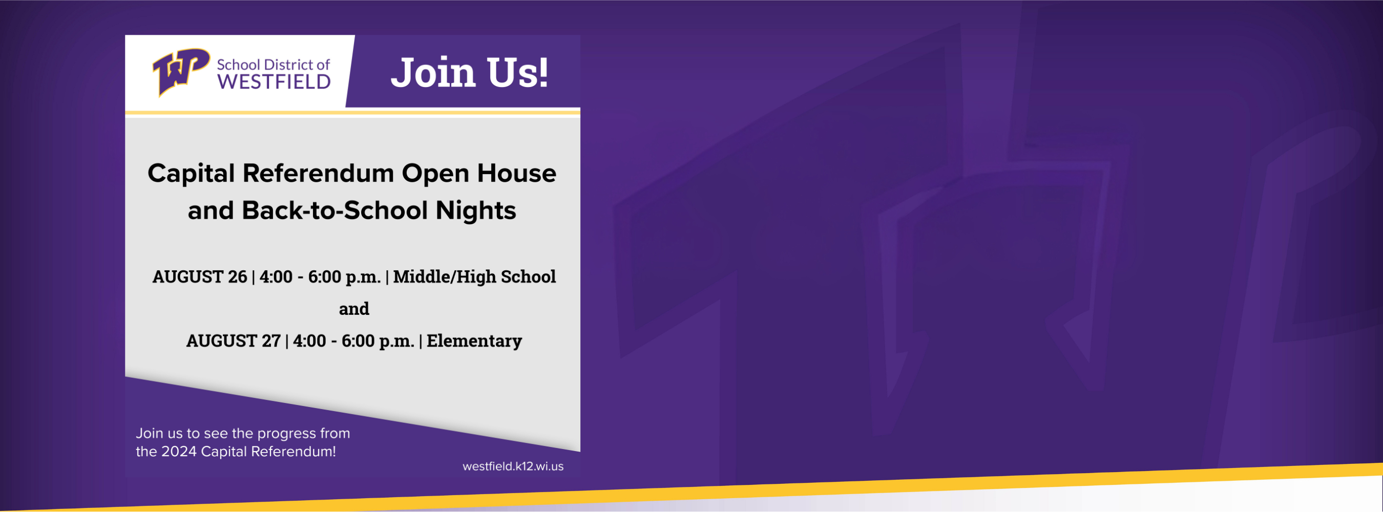 Capital Referendum Open House &amp; Back to School Nights:  8/26 4-6pm MS/HS; 8/27 4-6pm Elementary Schools