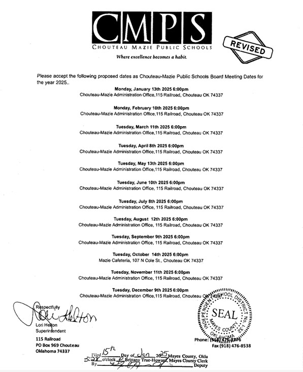 2025 Revised Board Meeting Dates 