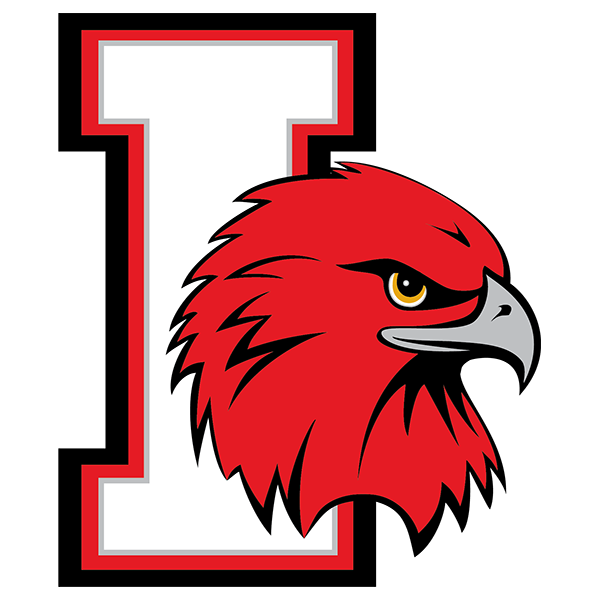Letter I with a red hawk