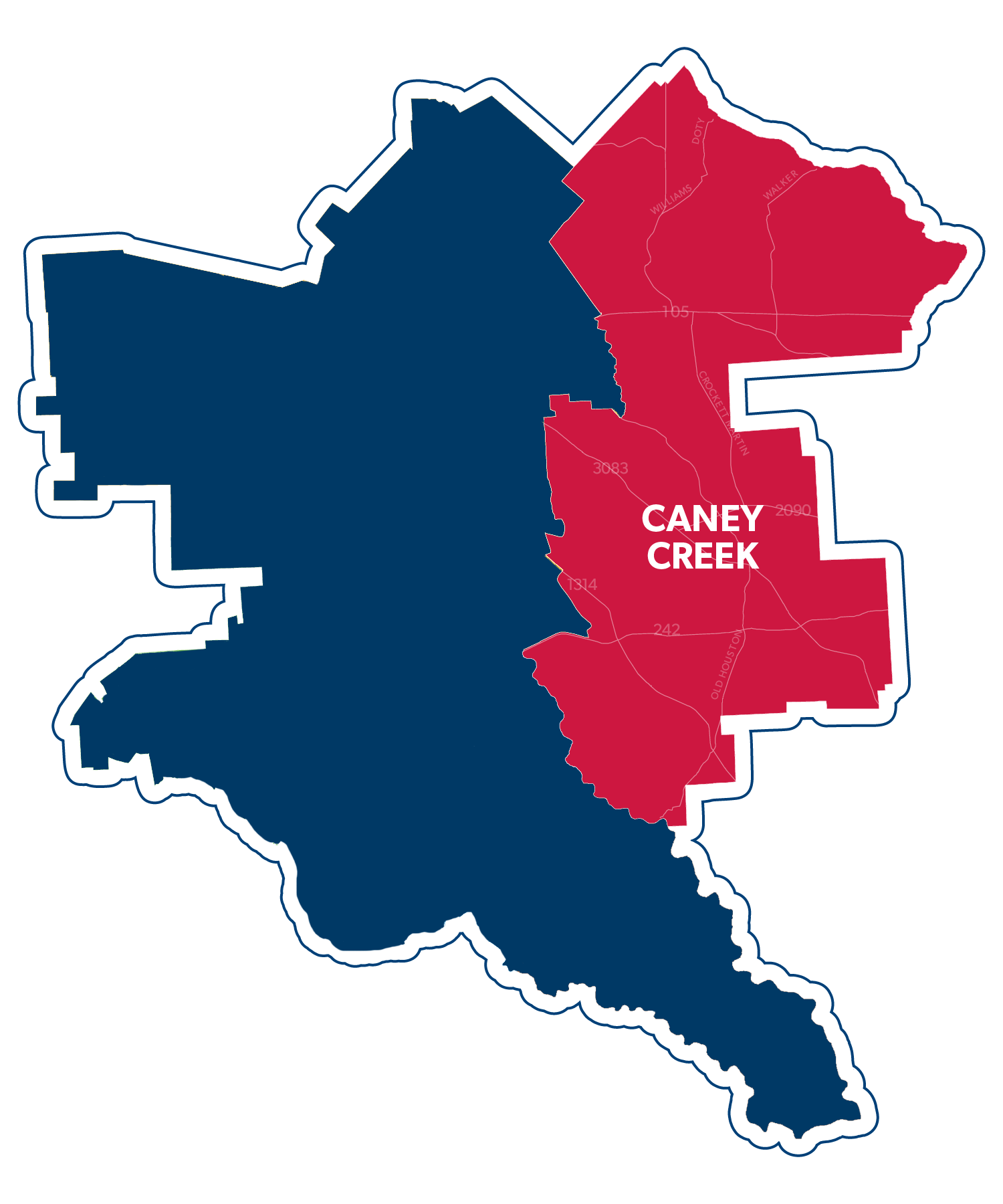 Caney Creek highlighted on district map