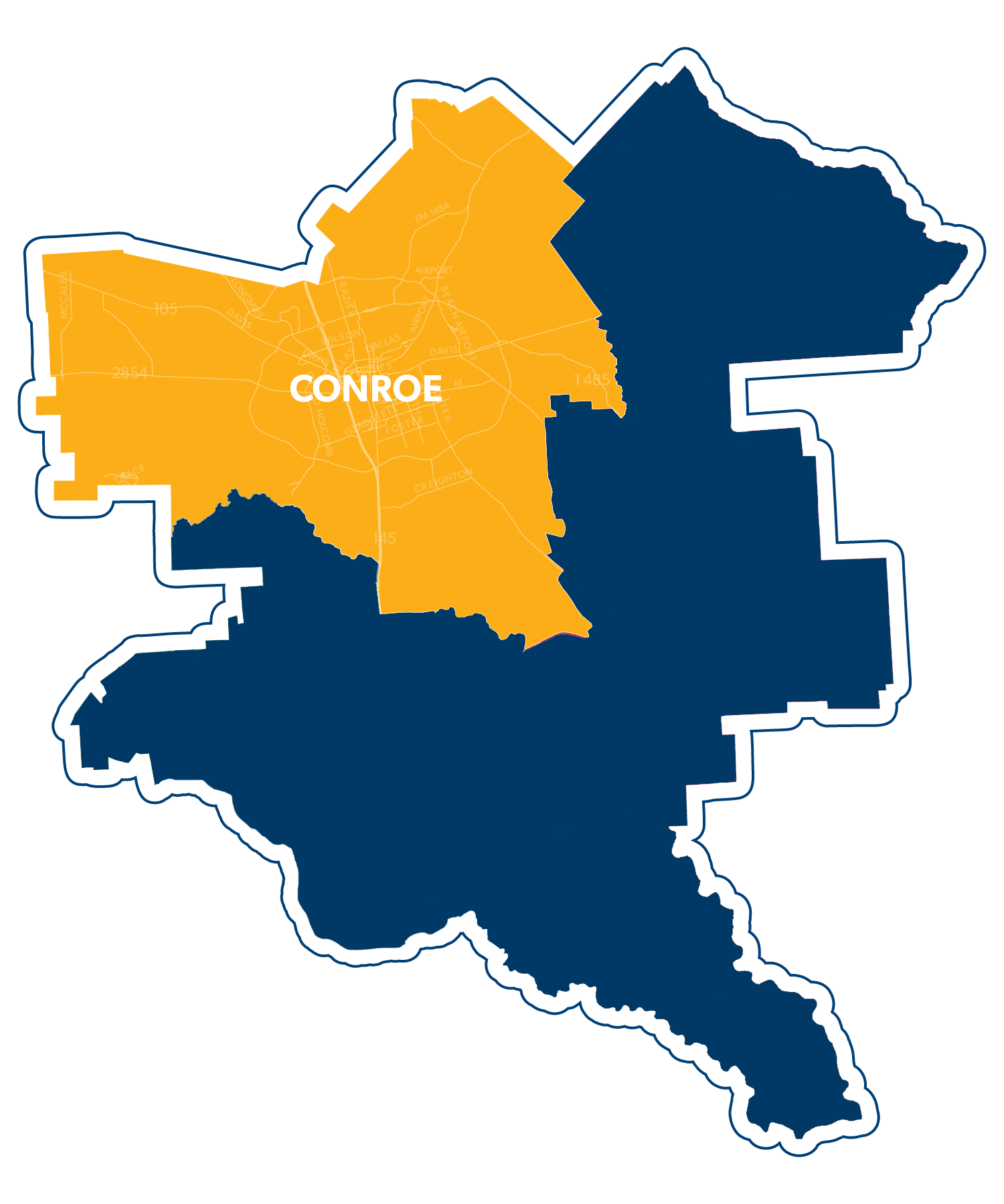 Conroe feeder zone highlighted on district map