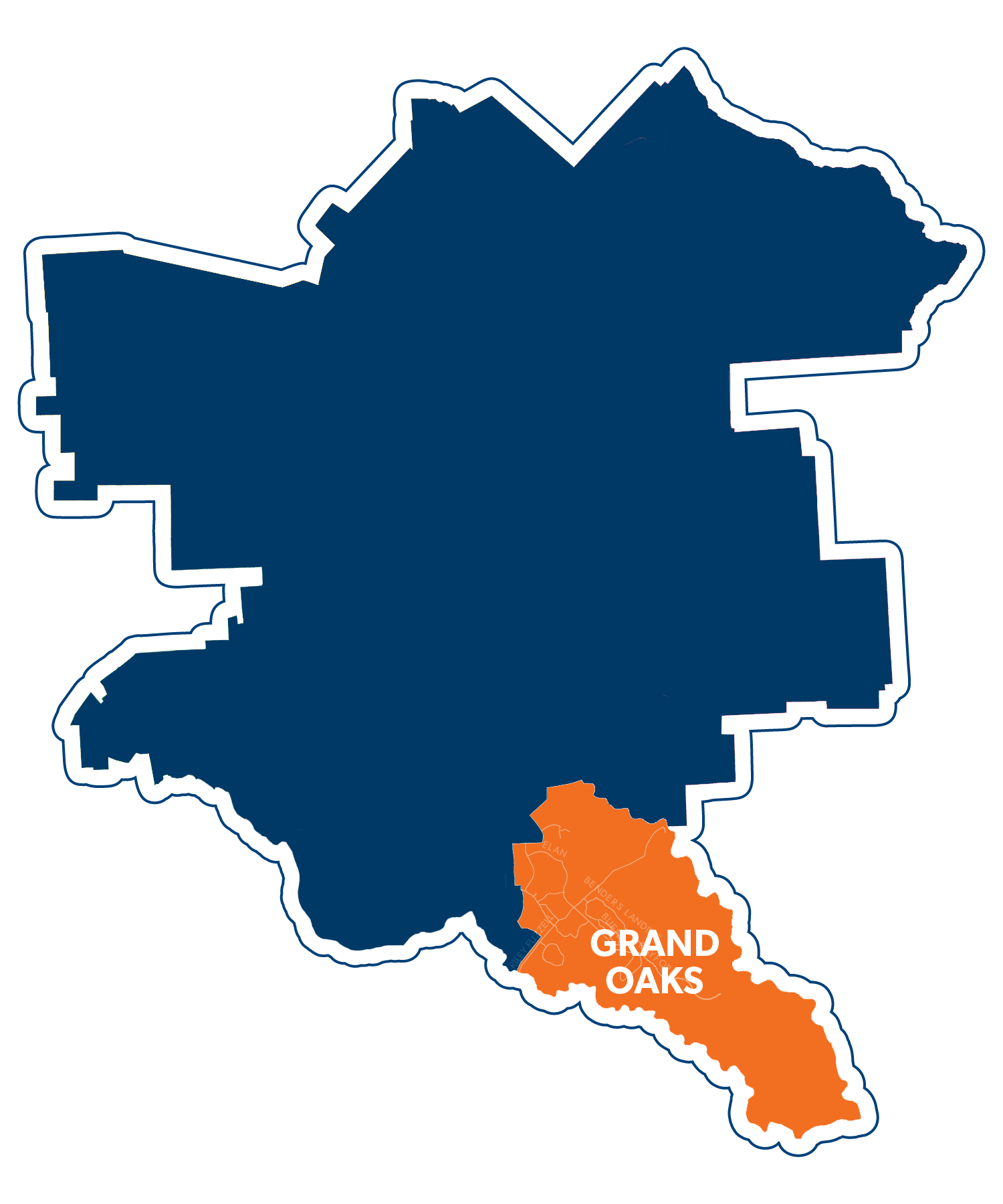 Grand Oaks feeder zone highlighted on district map