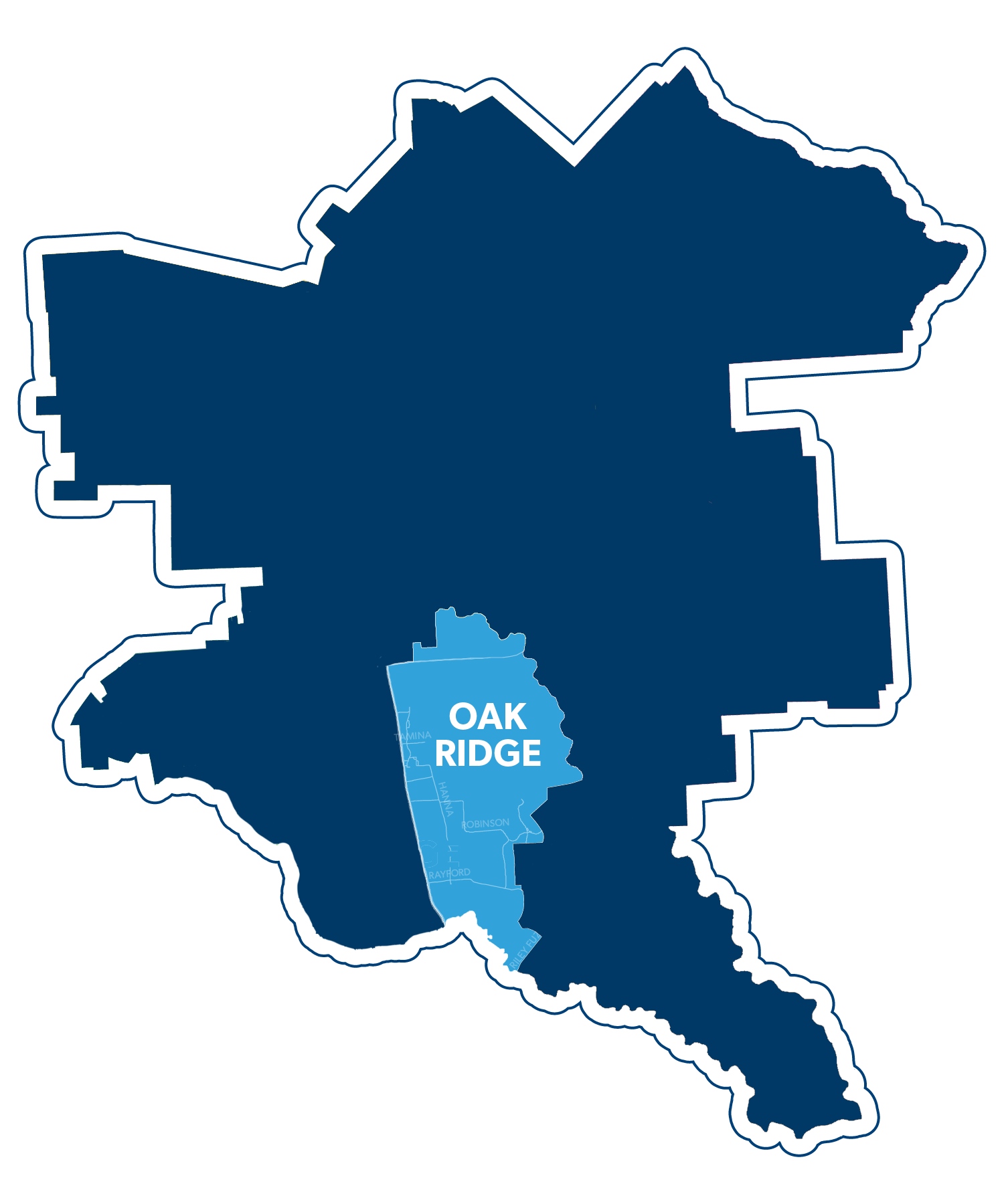 Oak Ridge feeder highlighted on district map