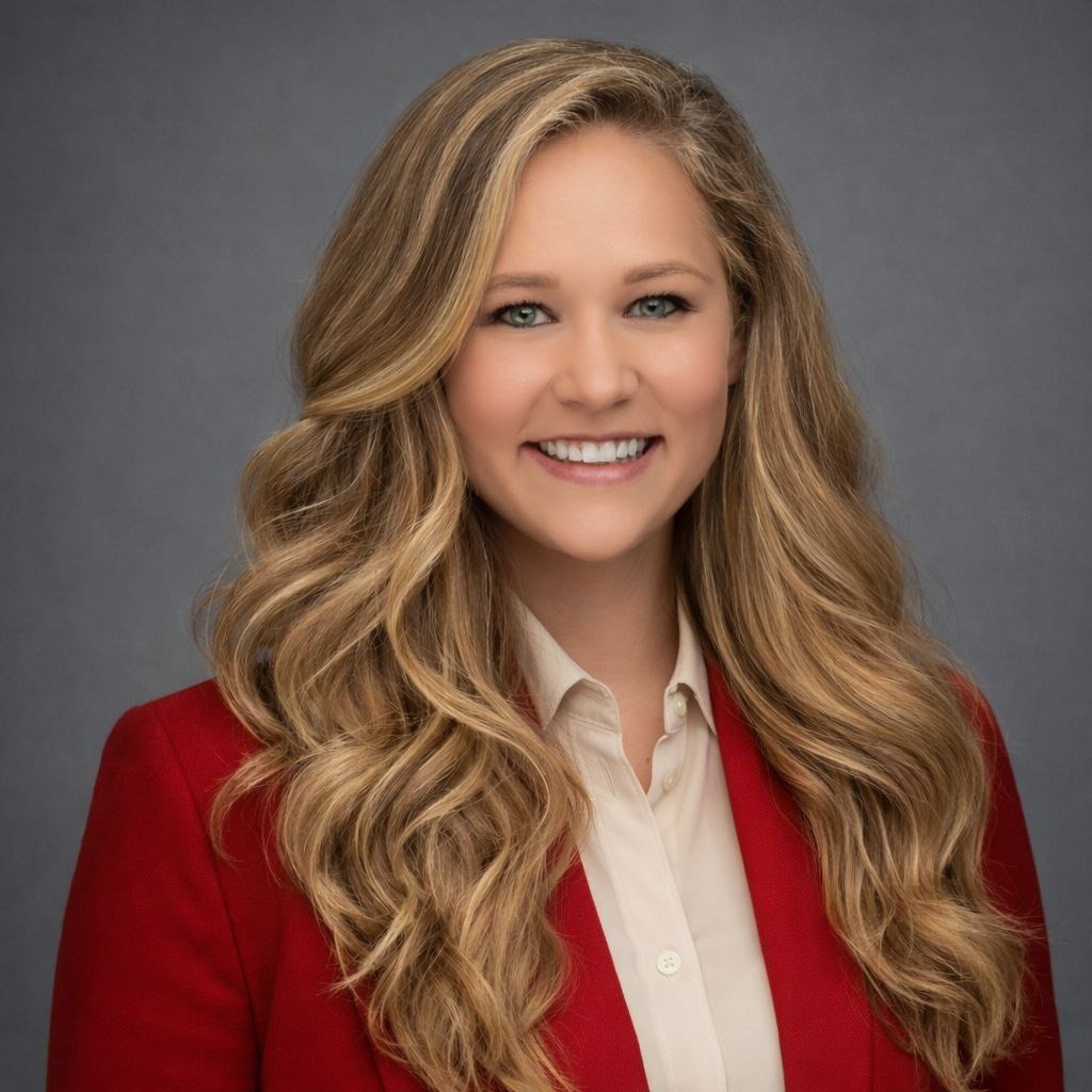 Professional Head shot of Brittany Koester, Elementary Math Coordinator . She is wearing a red blazer with white button down shirt. She has long blonde hair and blue eyes