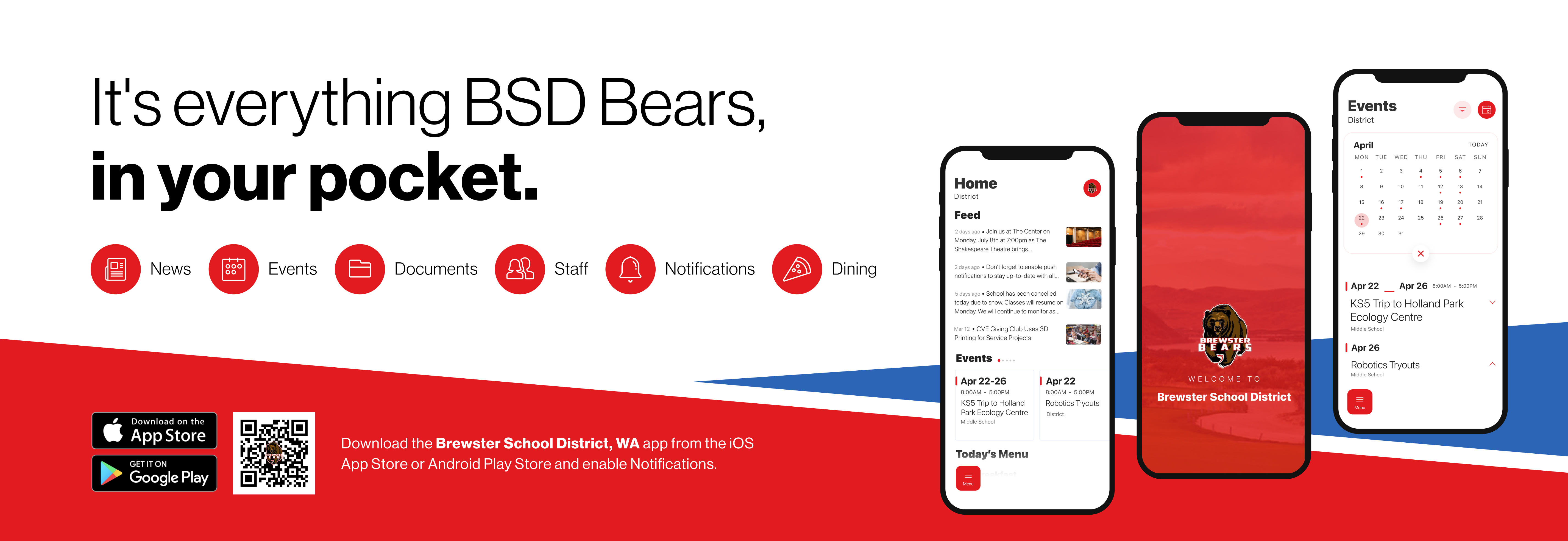 Download the Brewster School District app in the Apple and Google stores