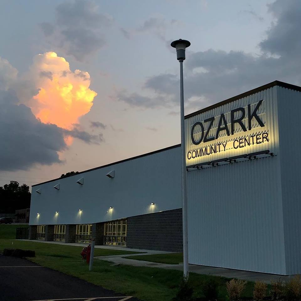 Sunset behind Ozark Community Center