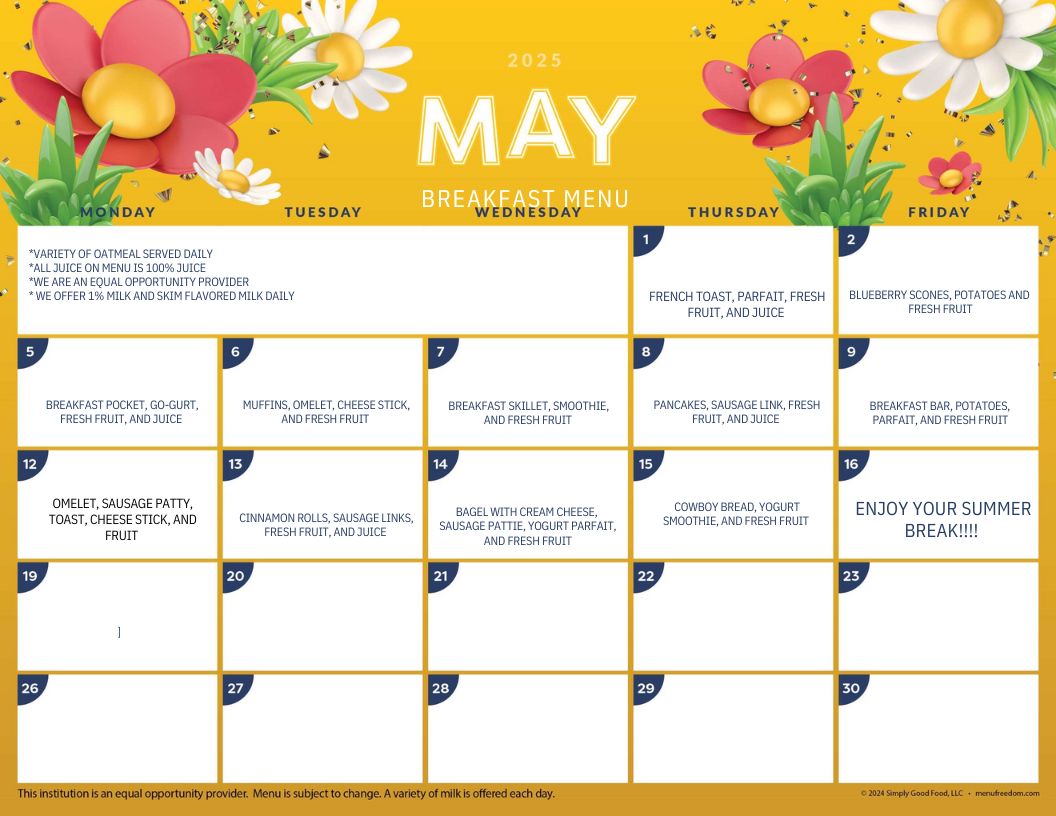 May Breakfast Menu