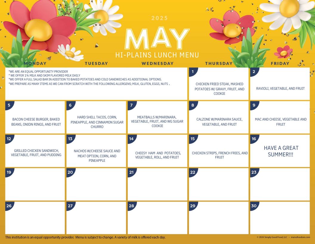 May Lunch Menu