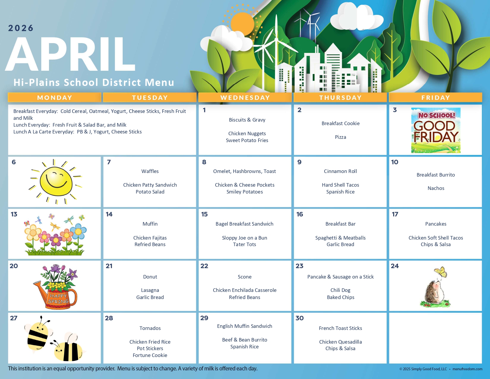 April 2026 Menu