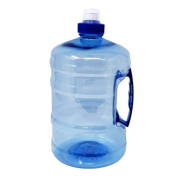 A large blue water bottle with a handle