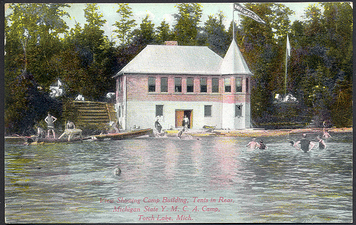 A cozy house floating on calm water