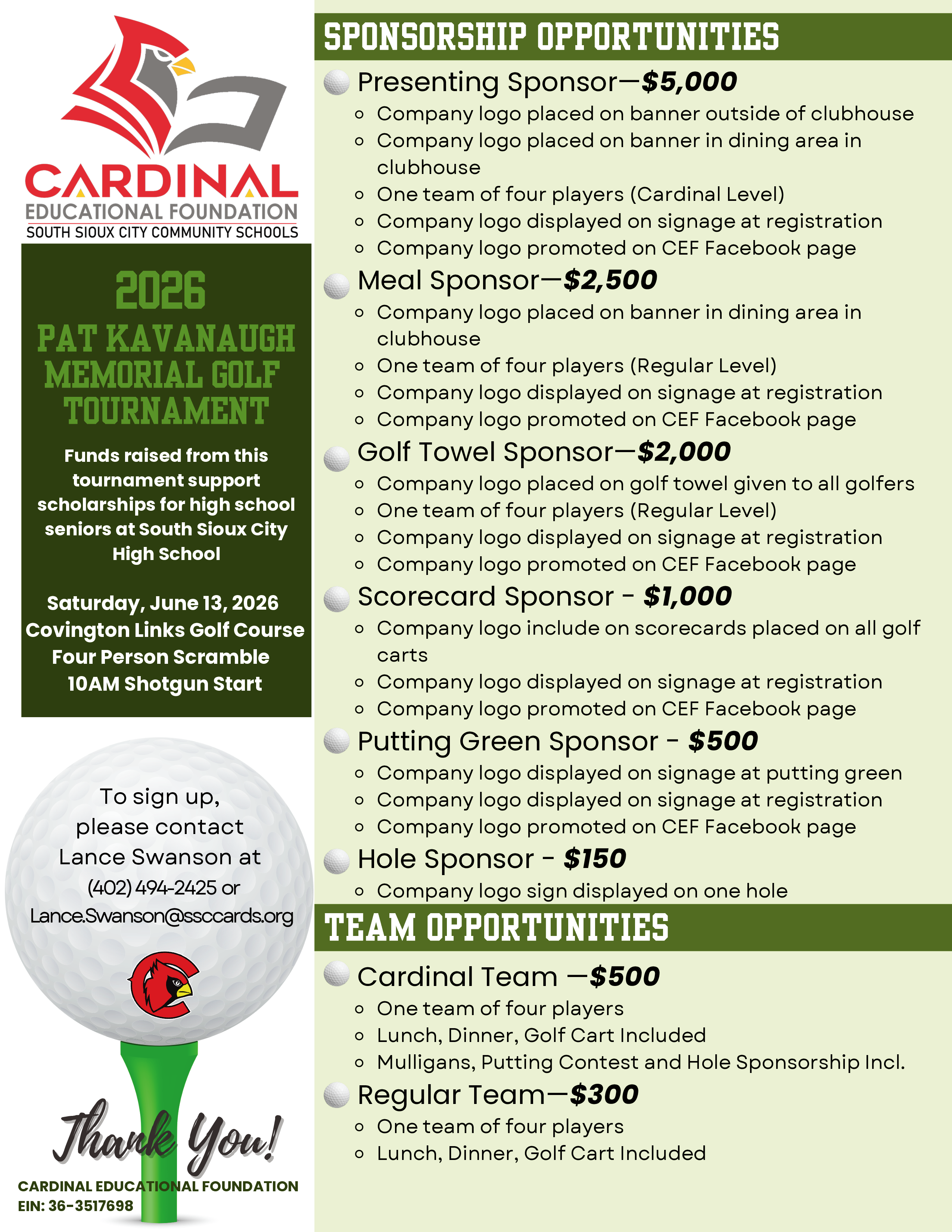 CEF Golf Sponsor Options