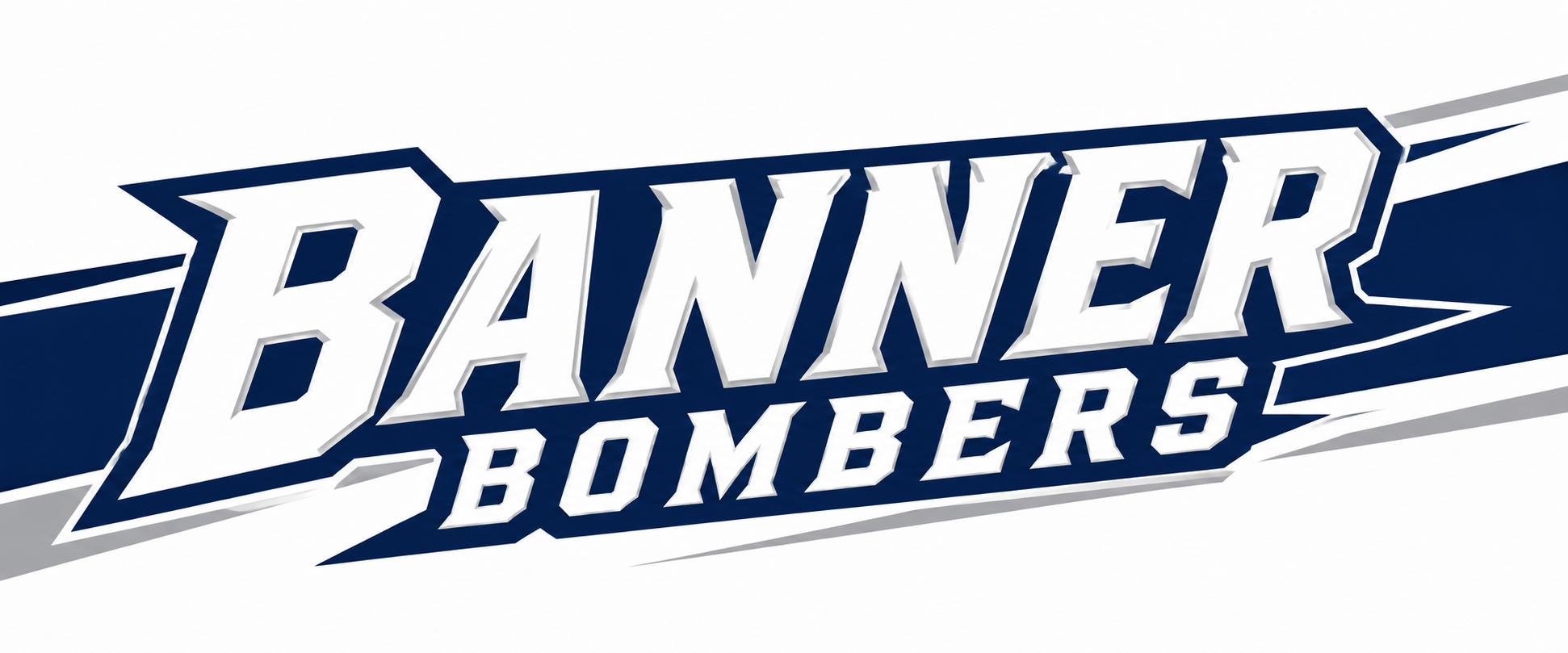 Blue and white "Banner Bombers" logo with bold letters and dynamic lines.