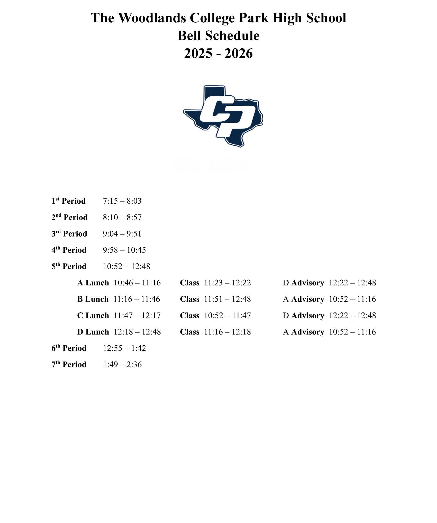 2025-2026 Bell Schedule