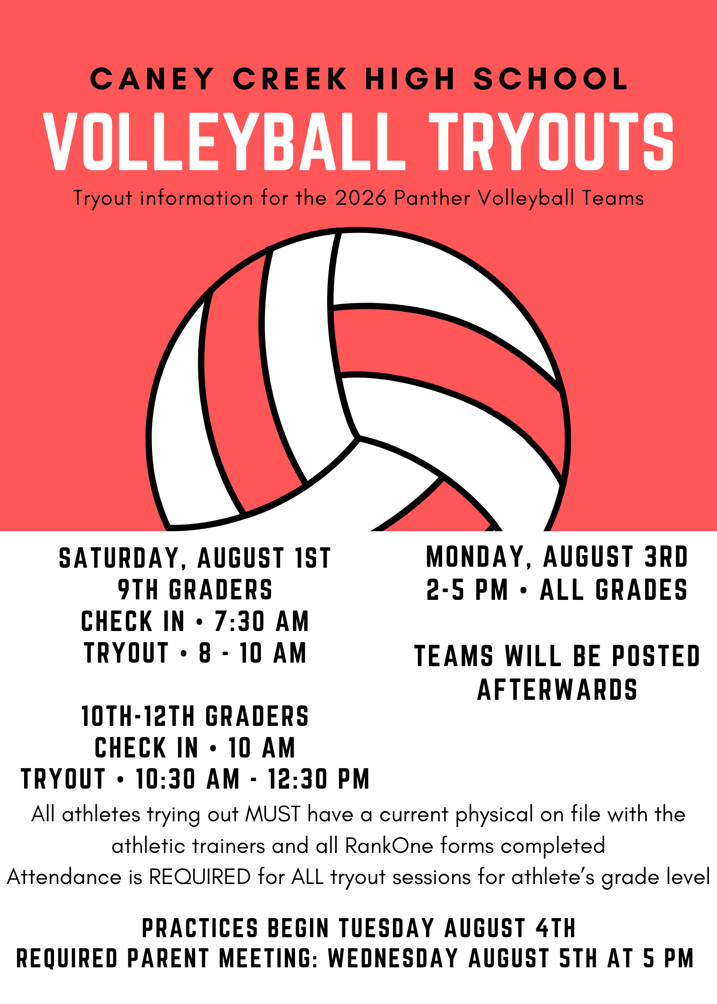 Caney Creek Volleyball Tryouts