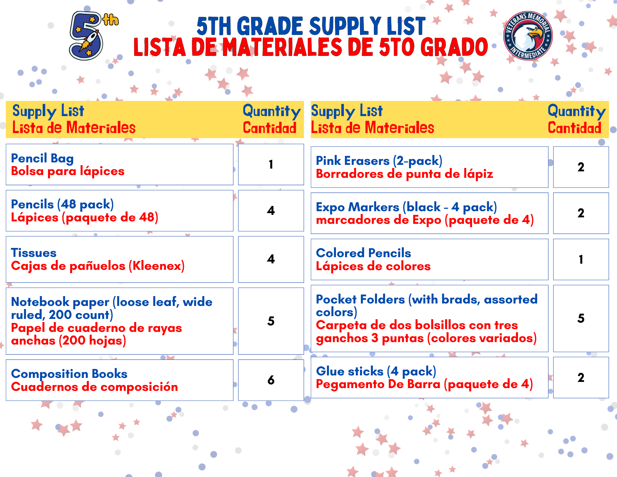 5th grade supply list