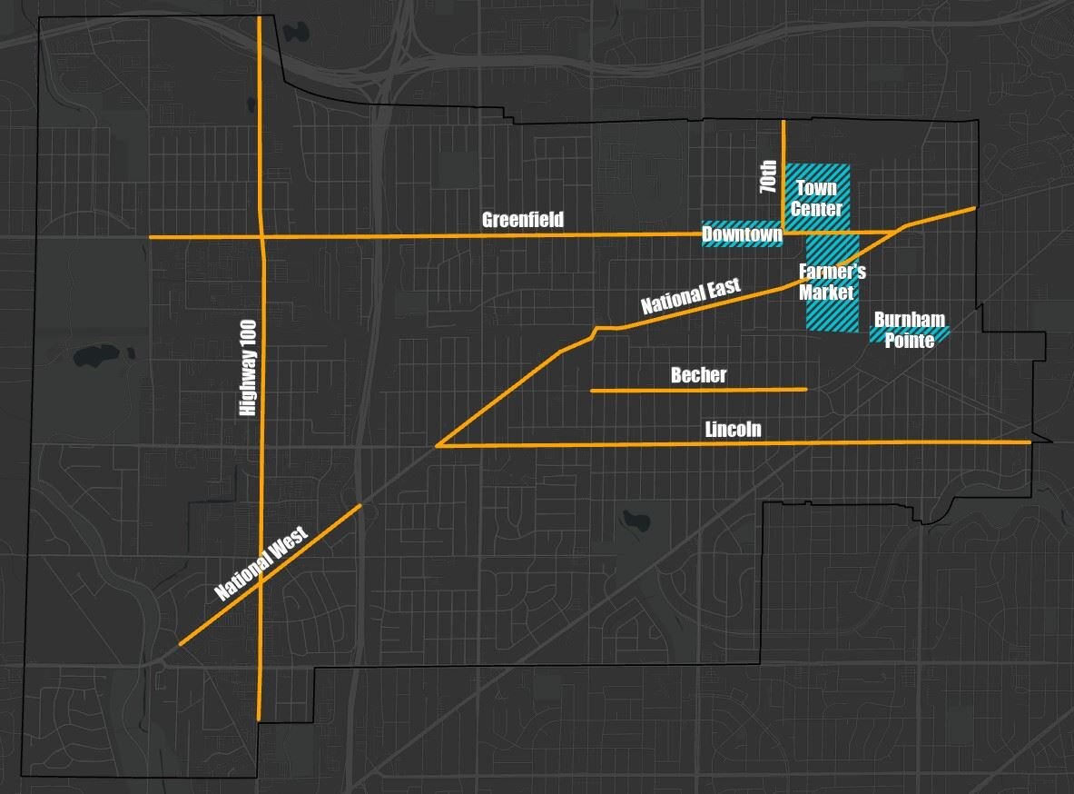 Map of West Allis business districts and corridors