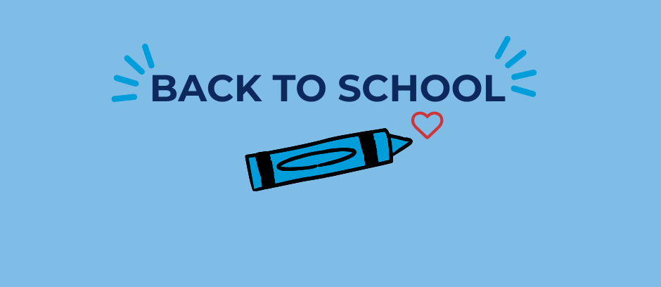 Back to School with blue crayon on blue background