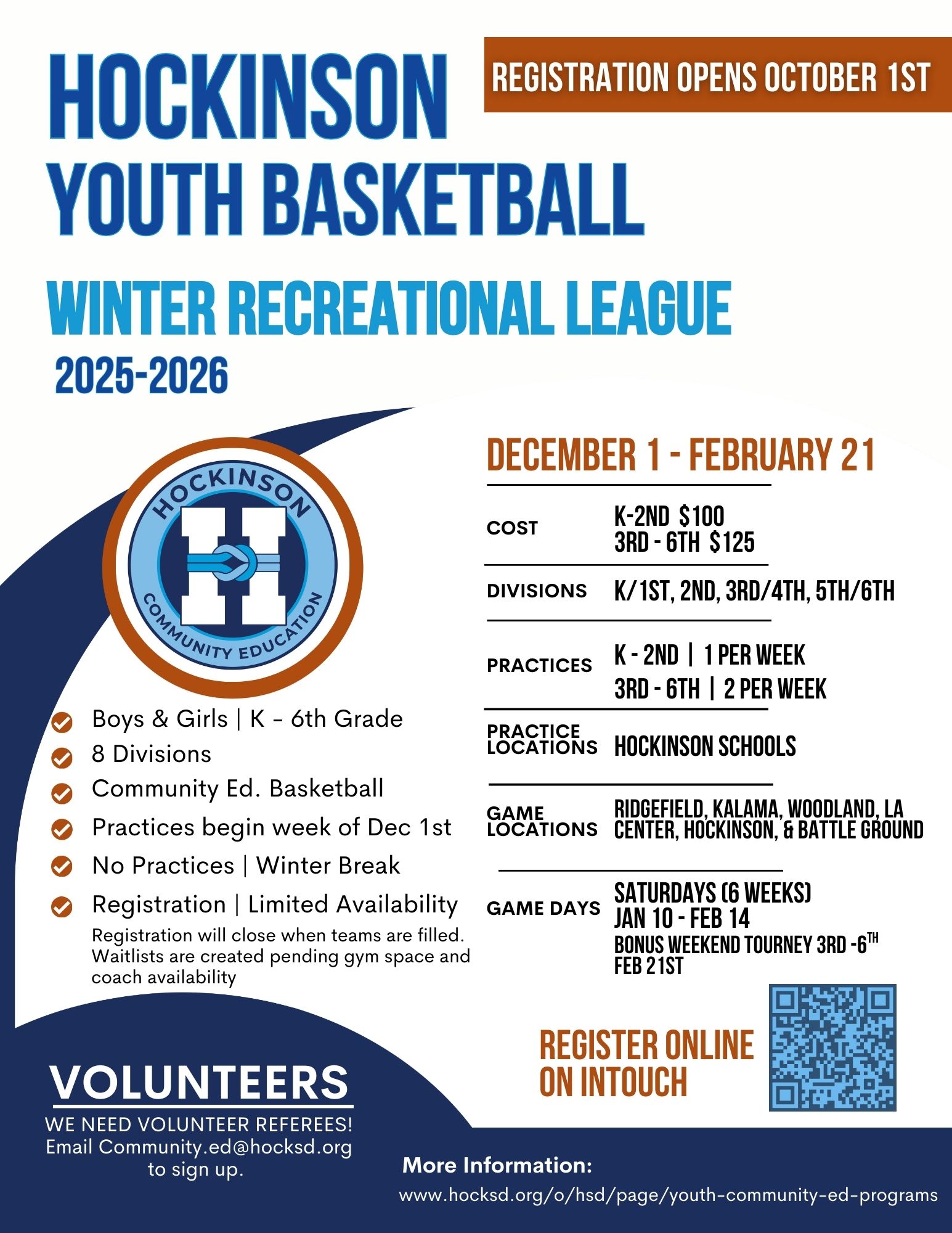 Picture of a flier advertising Hockinson Youth Basketball League
