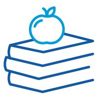 Illustration of stack of books with an apple at the top