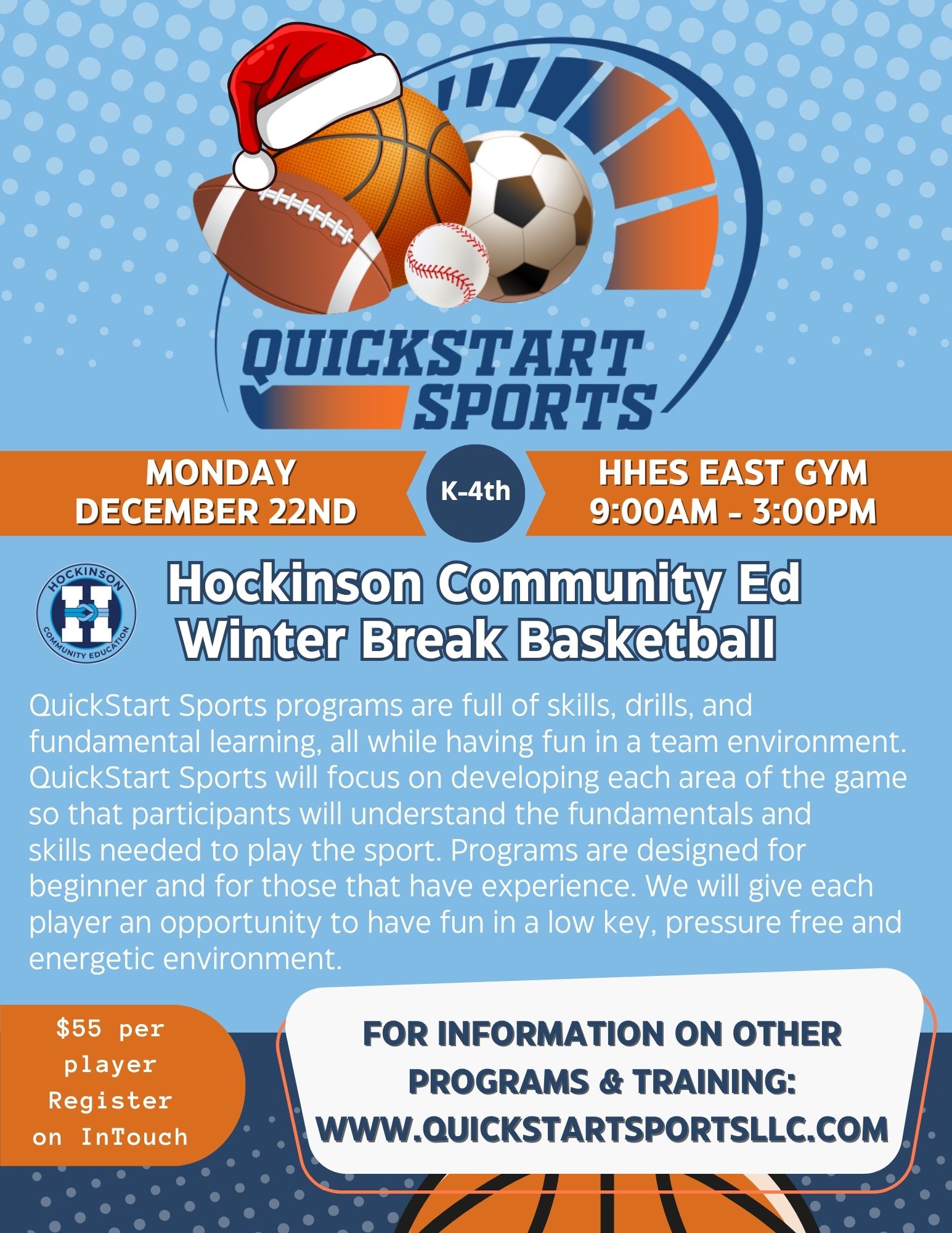 QuickStart Sports Winter Break Basketball 1 Day Skills/Drills