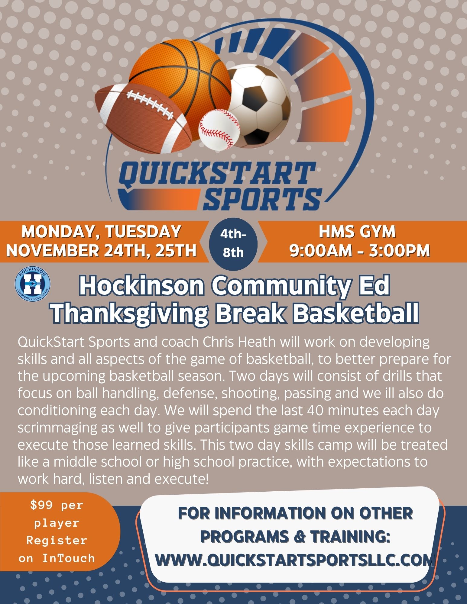 QuickStart Sports Thanksgiving Break 2 day camp