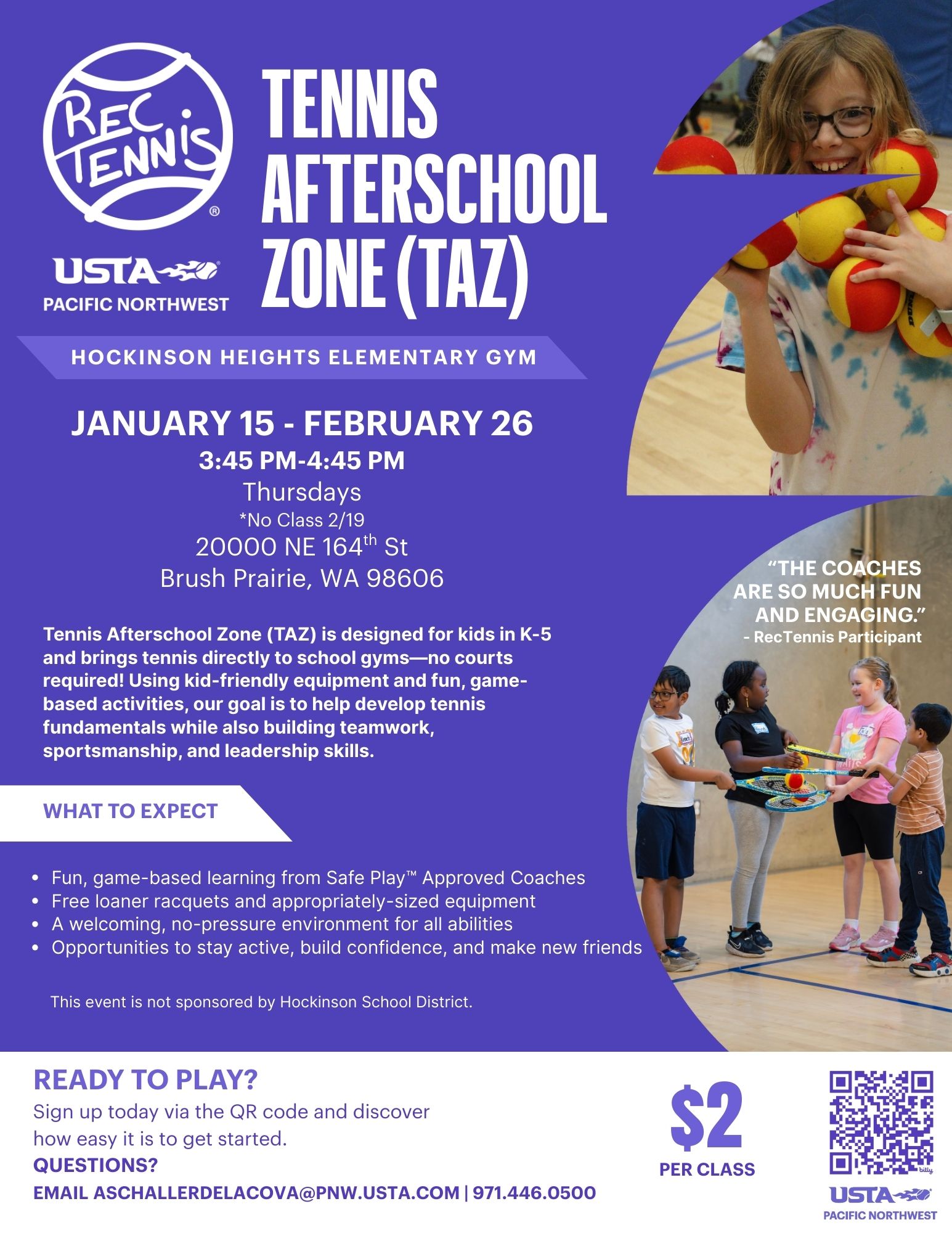 USTA Youth Tennis camp- January and February